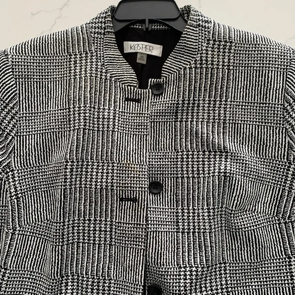 Kasper 18W Houndstooth-Plaid Longline Blazer Black/Vanilla Ice New no Tag - Picture 3 of 12
